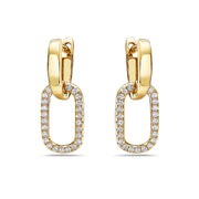 18K Yellow Gold Oval Link Diamond Drop Earrings